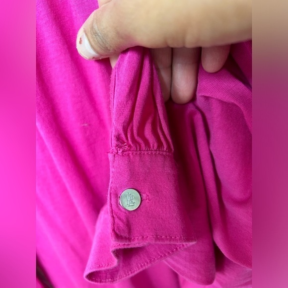 Ralph Lauren Pink Button Cuffed V-Neck Top - Picture 4 of 6